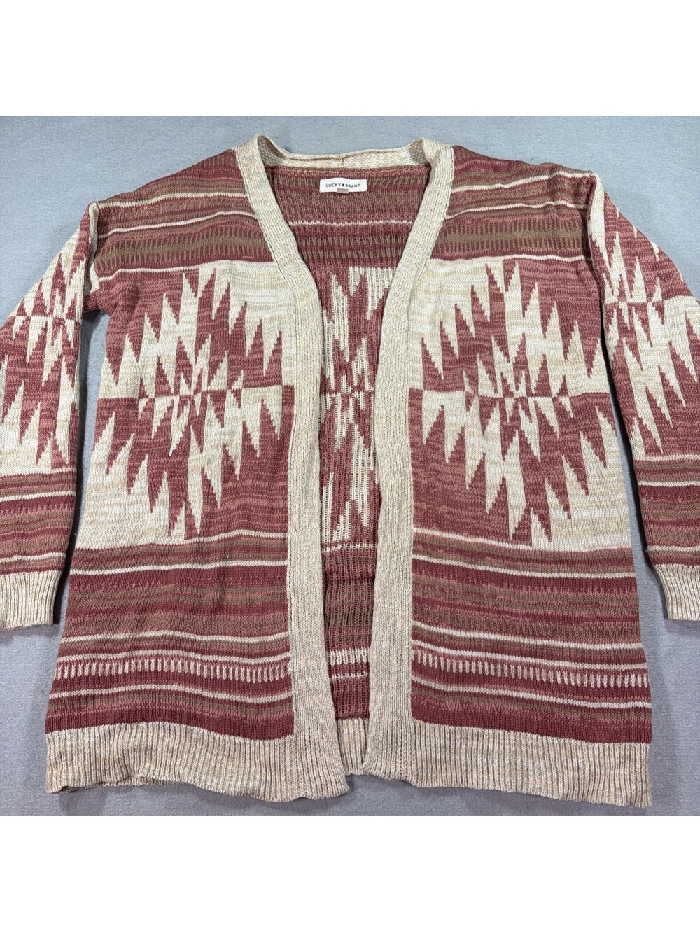 Lucky Brand Heritage Cardigan S Southwestern Aztec Open Front Knit Sweater 0201 - Picture 2 of 10